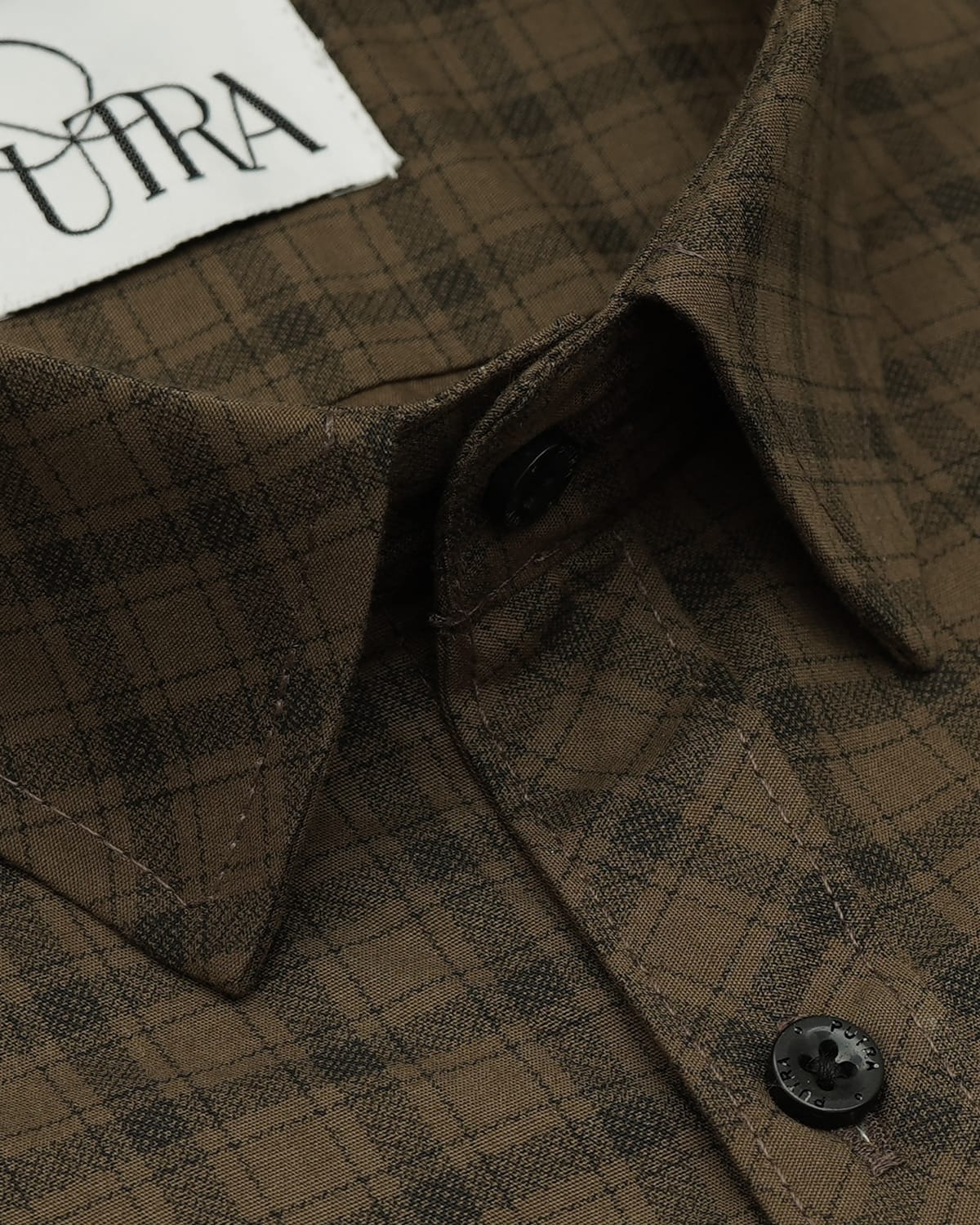 Men Olive Brown Checked Cotton Shirt