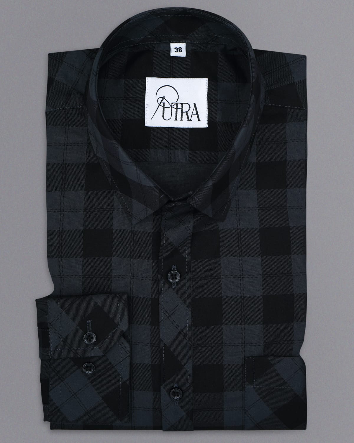 Men black and grey checked shirt