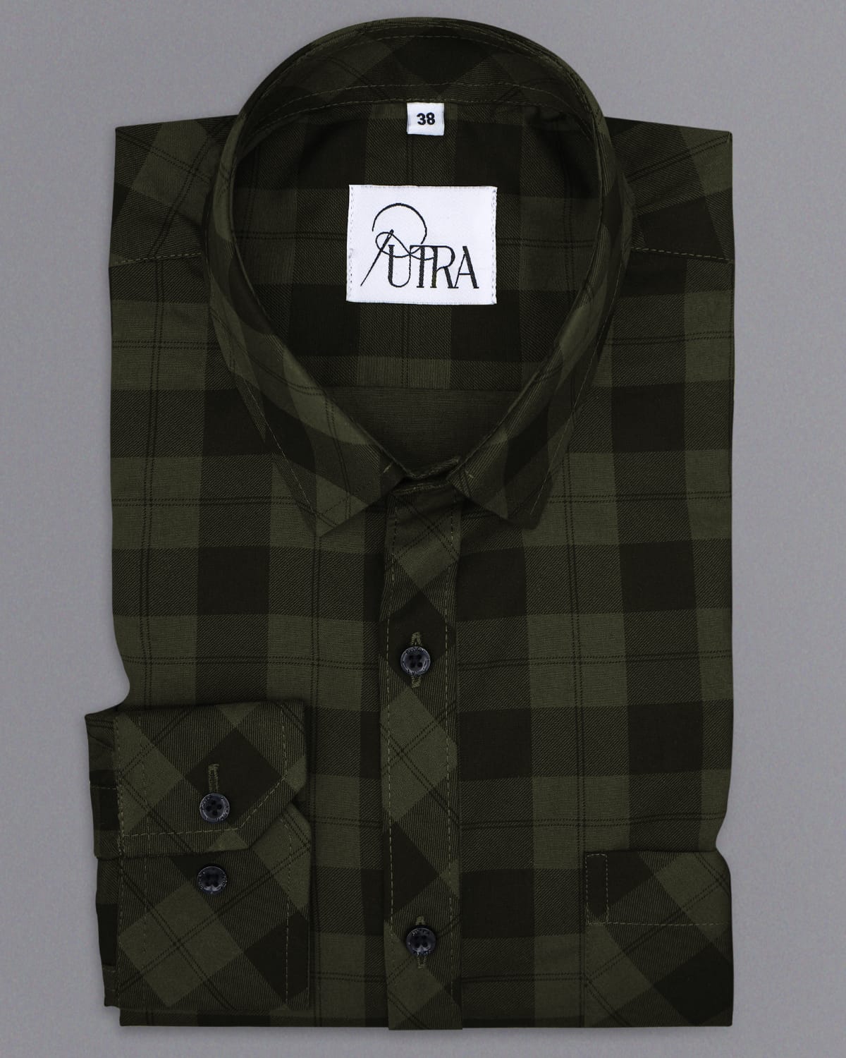 Men Mehendi green checked cotton shirt