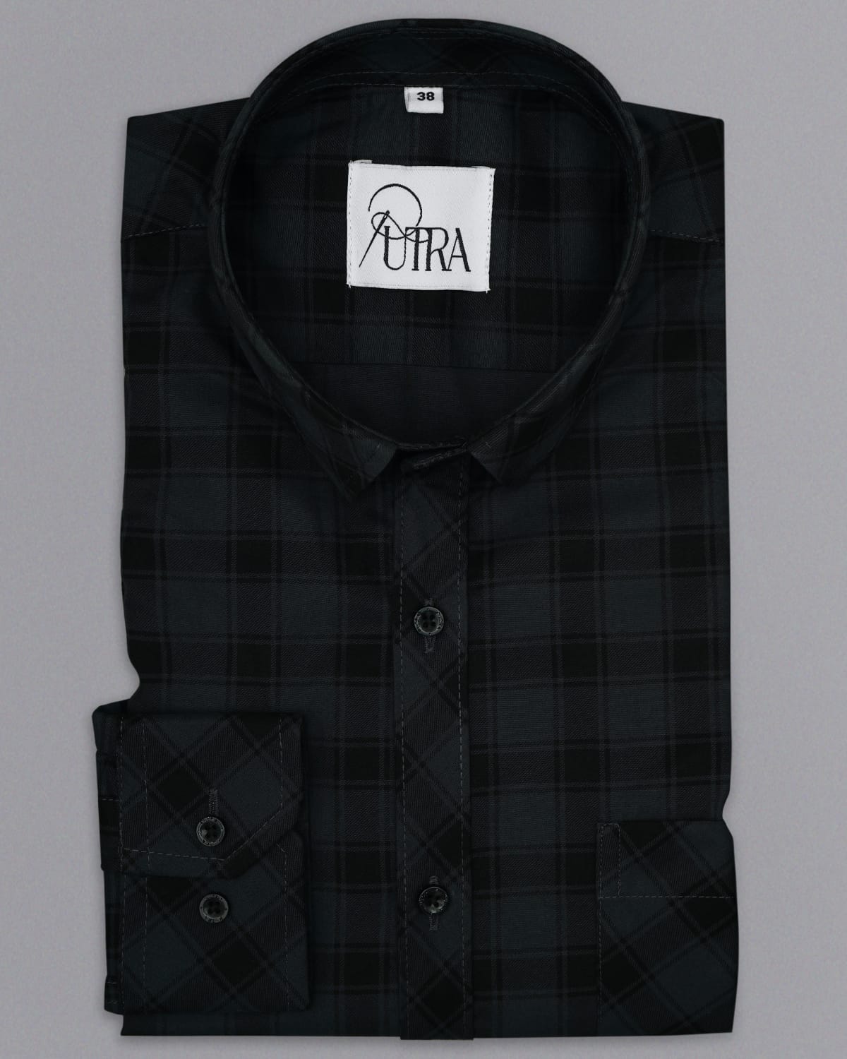 Men Dark Green and black Checked Cotton shirt