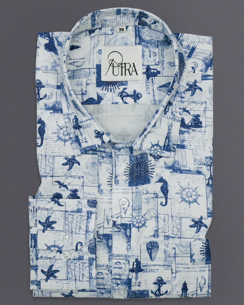 Nautical-Themed 100% Cotton Shirt in Classic Blue and White