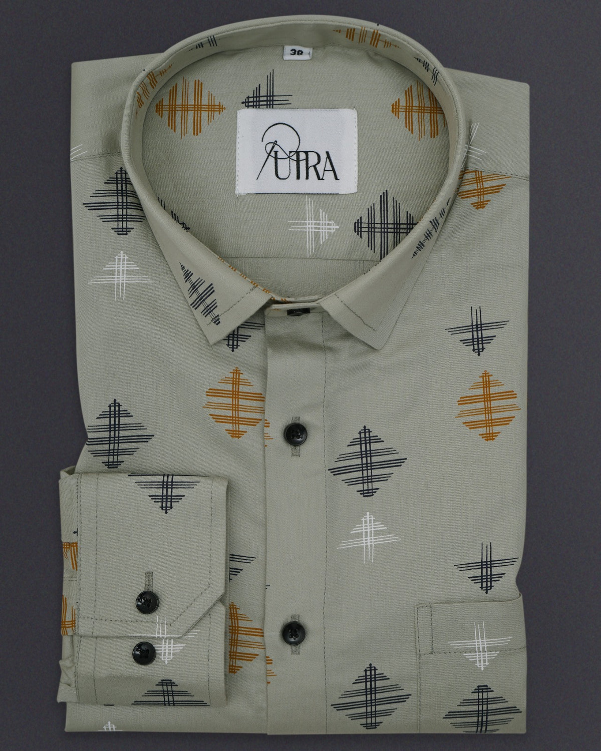 Olive Green Cotton Shirt with Geometric Pattern