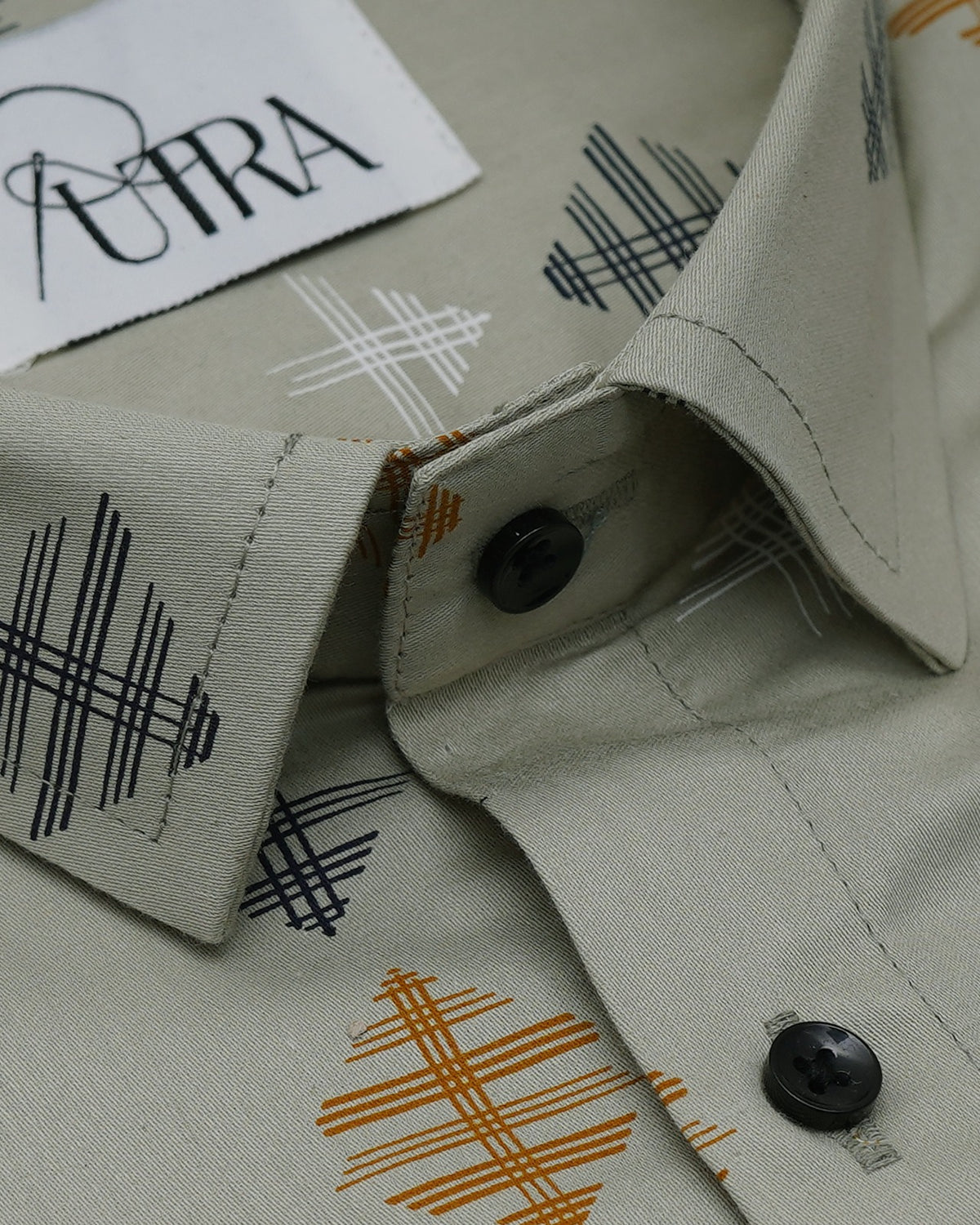 Olive Green Cotton Shirt with Geometric Pattern