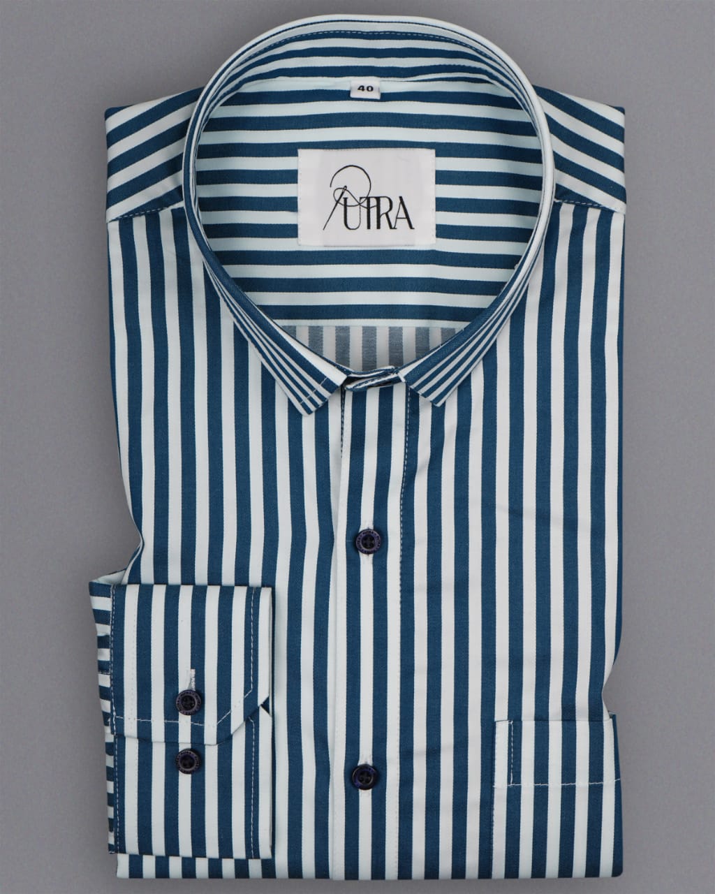 Elegant Navy and White Striped Yarn-Dyed Cotton Shirt