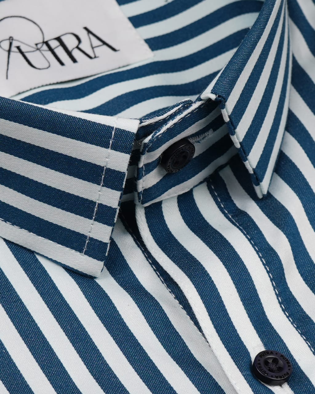 Elegant Navy and White Striped Yarn-Dyed Cotton Shirt