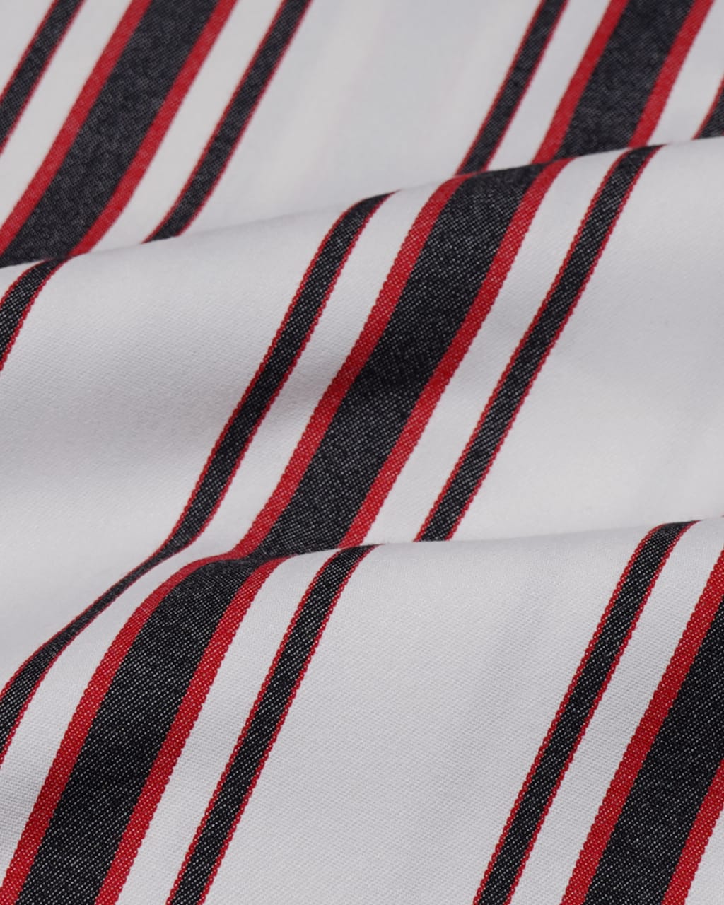 Classic White with Bold Red and Black Stripes Yarn-Dyed Cotton Shirt