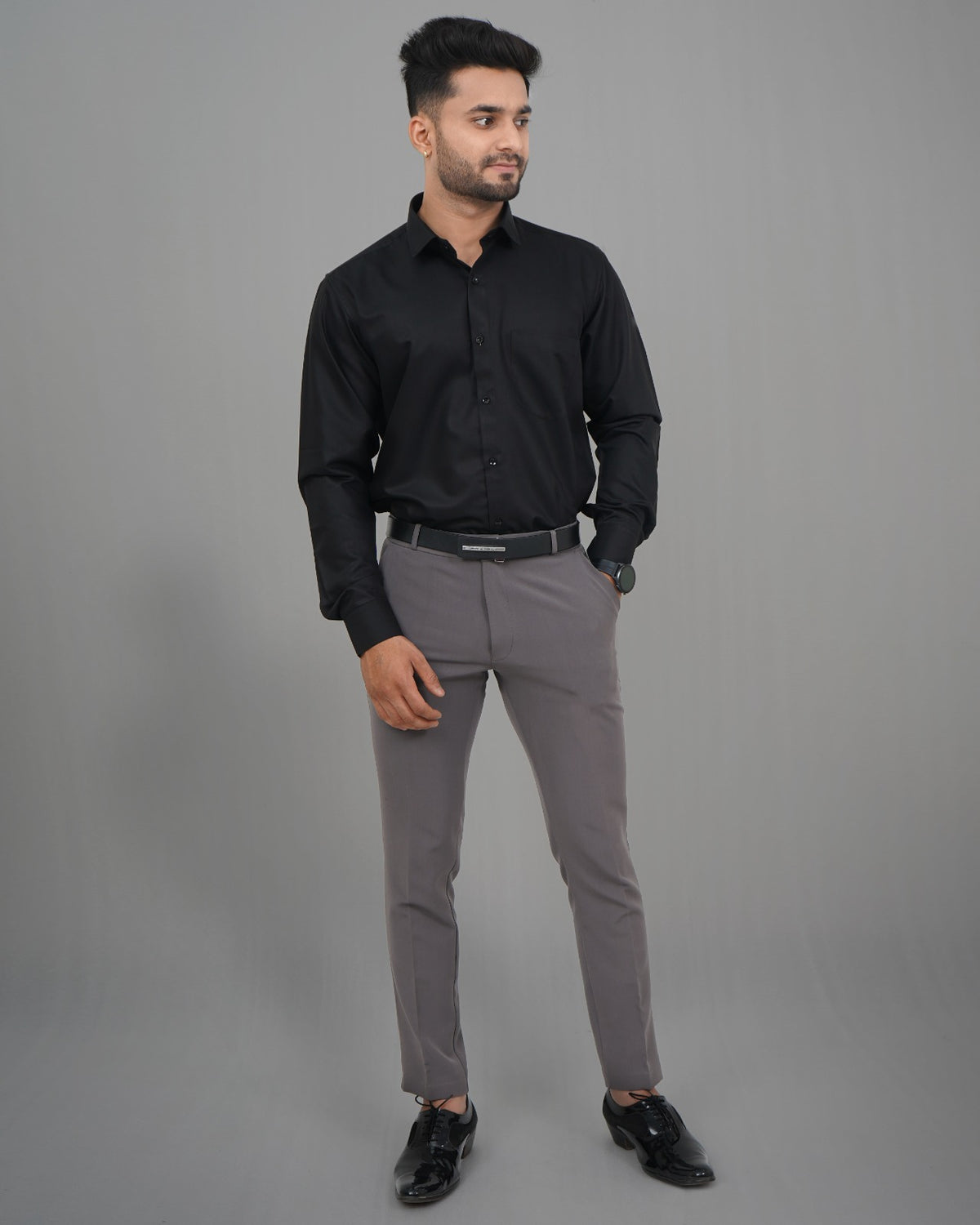 Refined Black Cotton Yarn-Dyed 100% Cotton Shirt