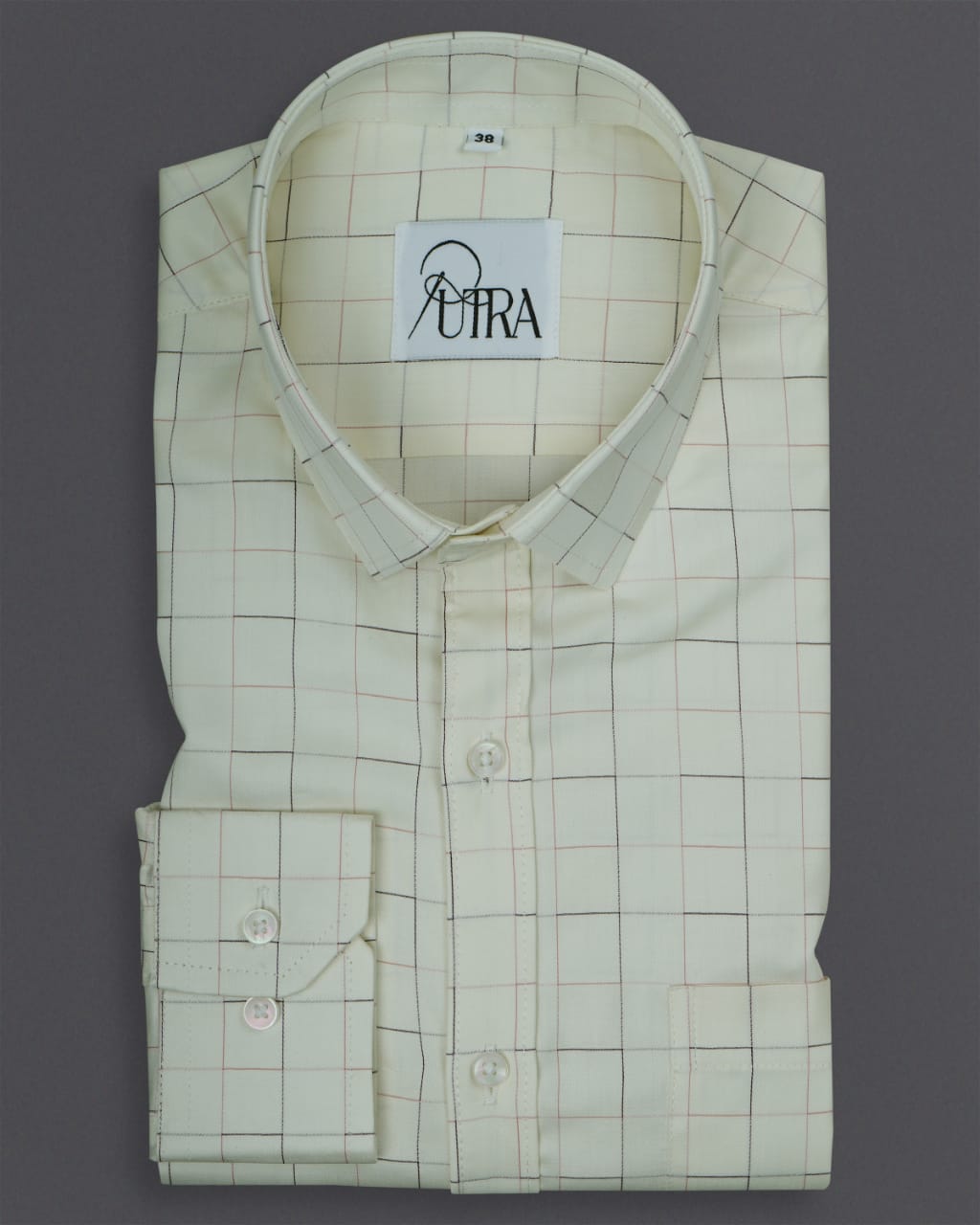 Refined Ivory Yarn-Dyed 100% Cotton Checkered Casual Shirt