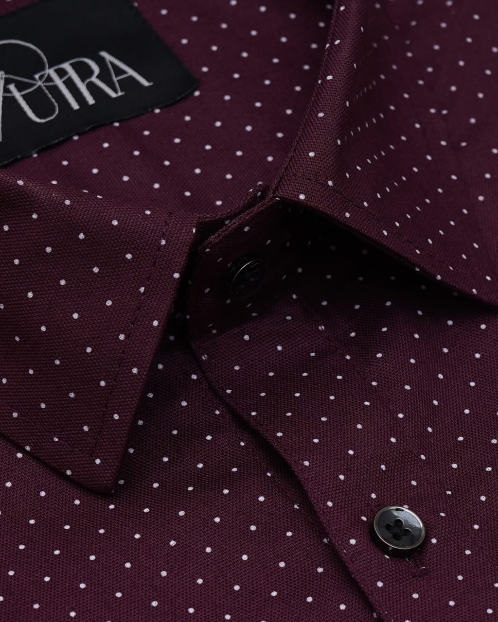 Maroon Shirt with Small White Dots