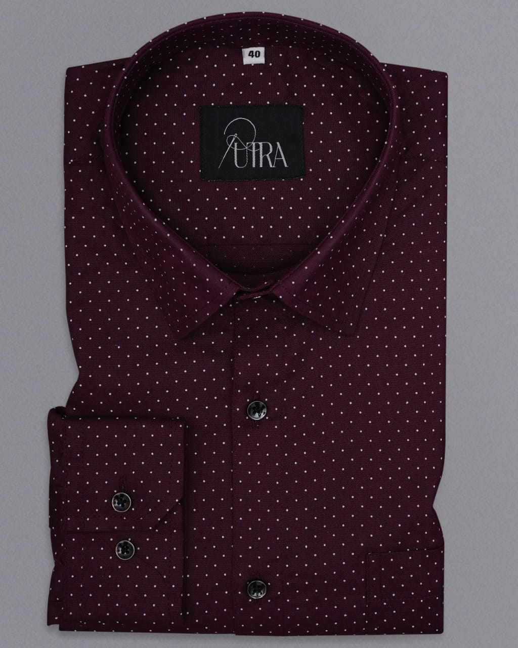 Maroon Shirt with Small White Dots