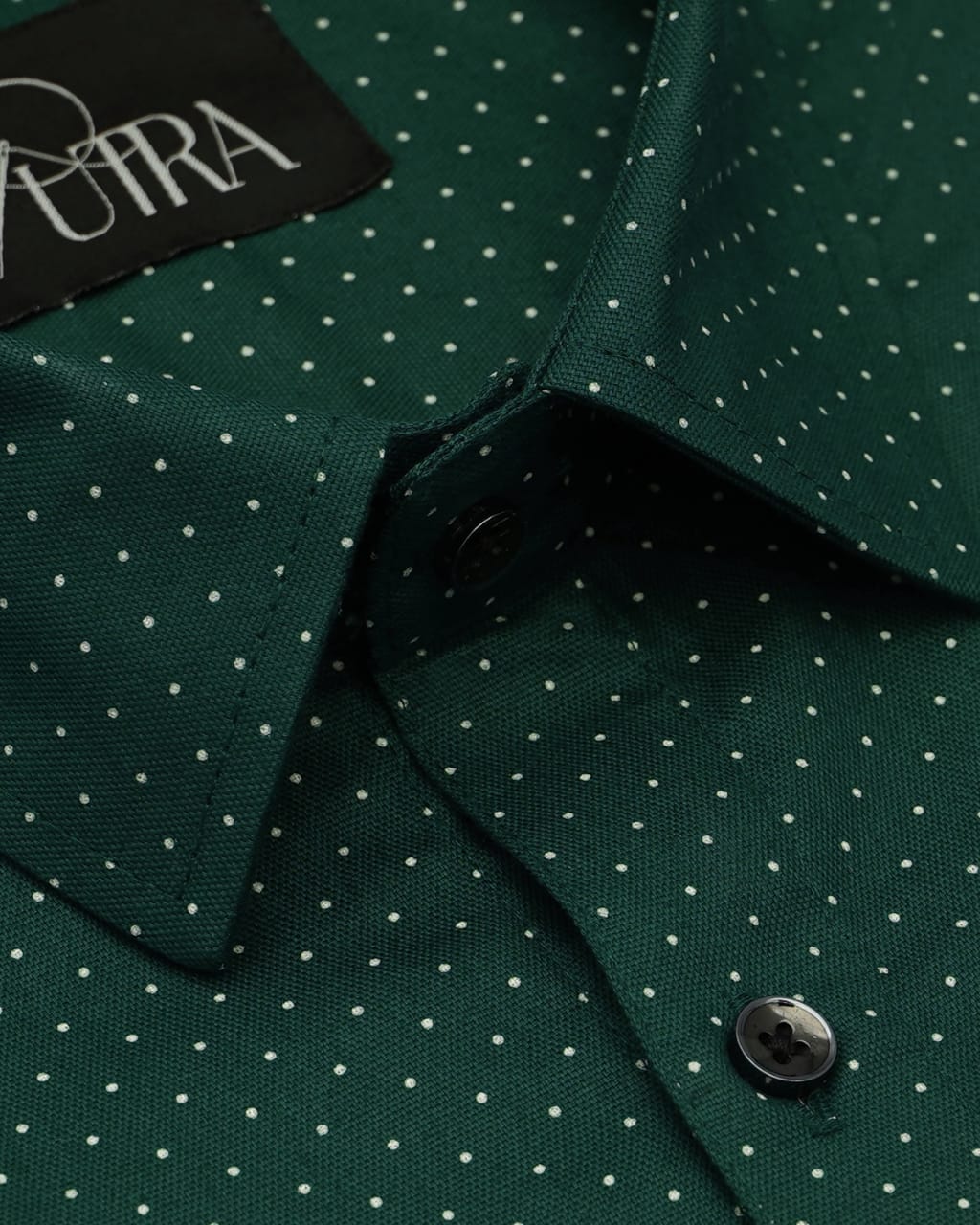 Green Shirt with Small White Dots