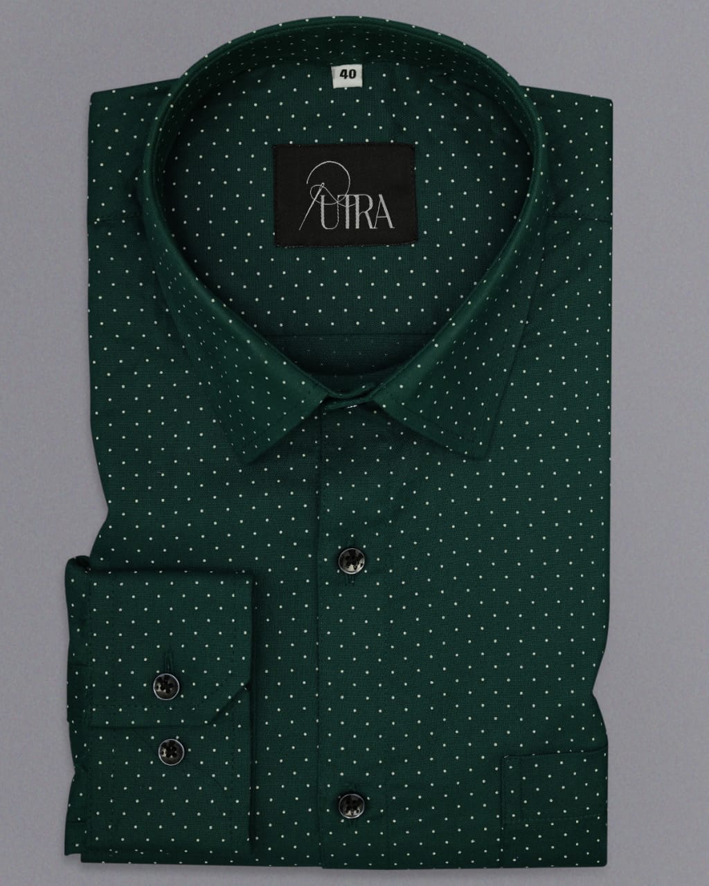 Green Shirt with Small White Dots