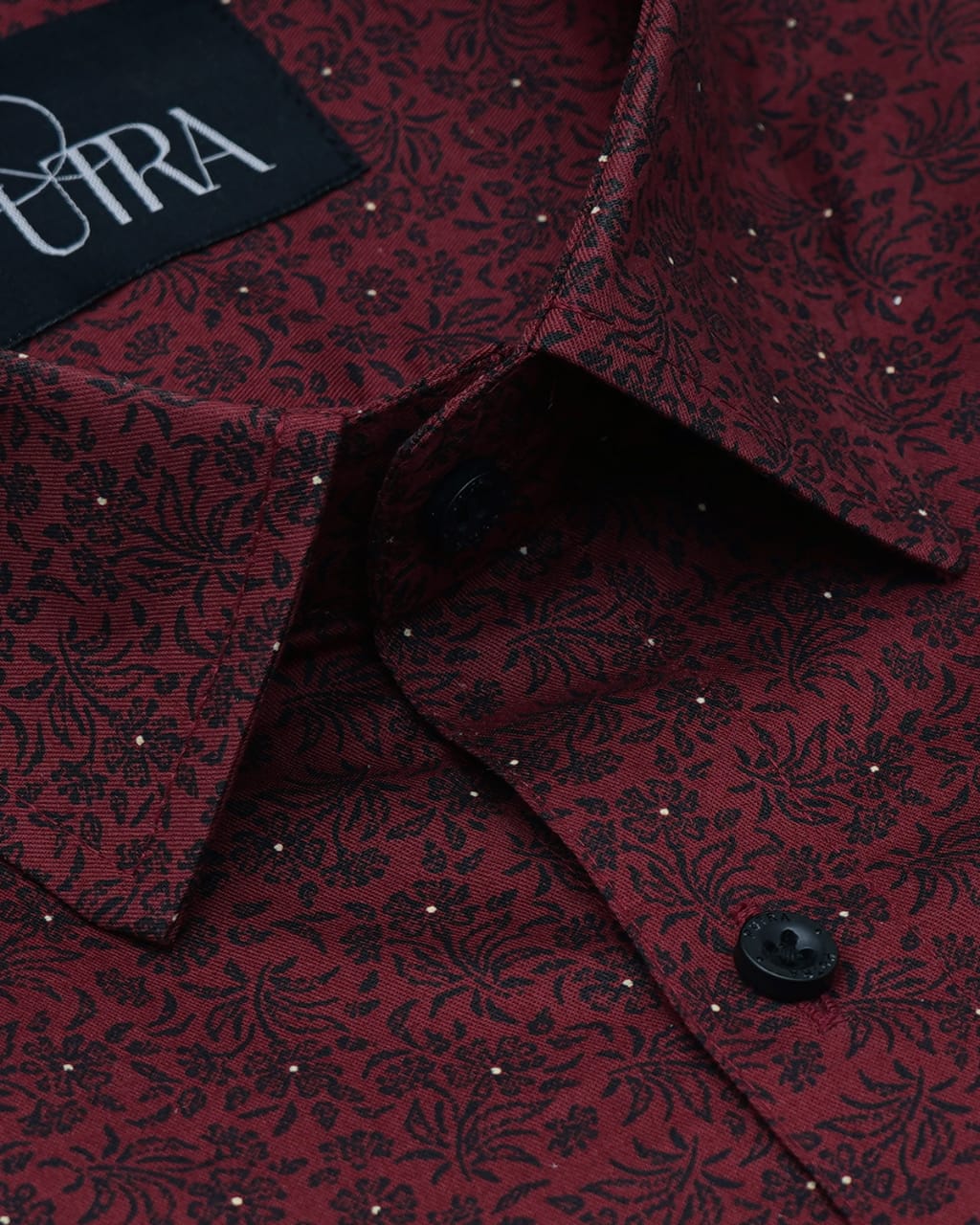 Maroon Shirt with Black Floral Patterns