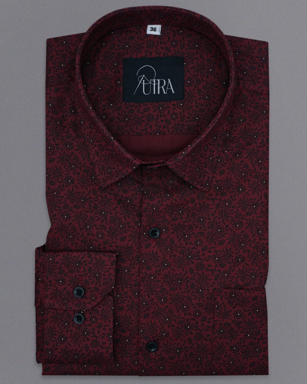 Maroon Shirt with Black Floral Patterns