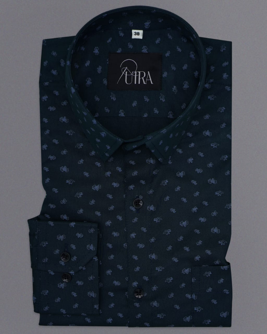 Navy Blue Shirt with Gray Micro Print