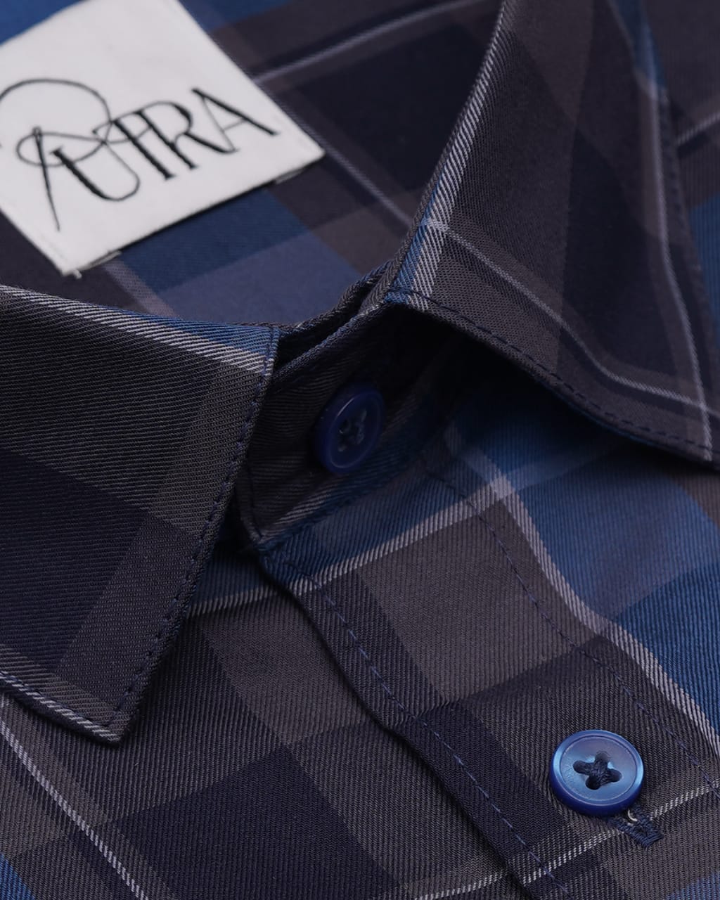 Navy Blue Shirt with Gray Micro Print