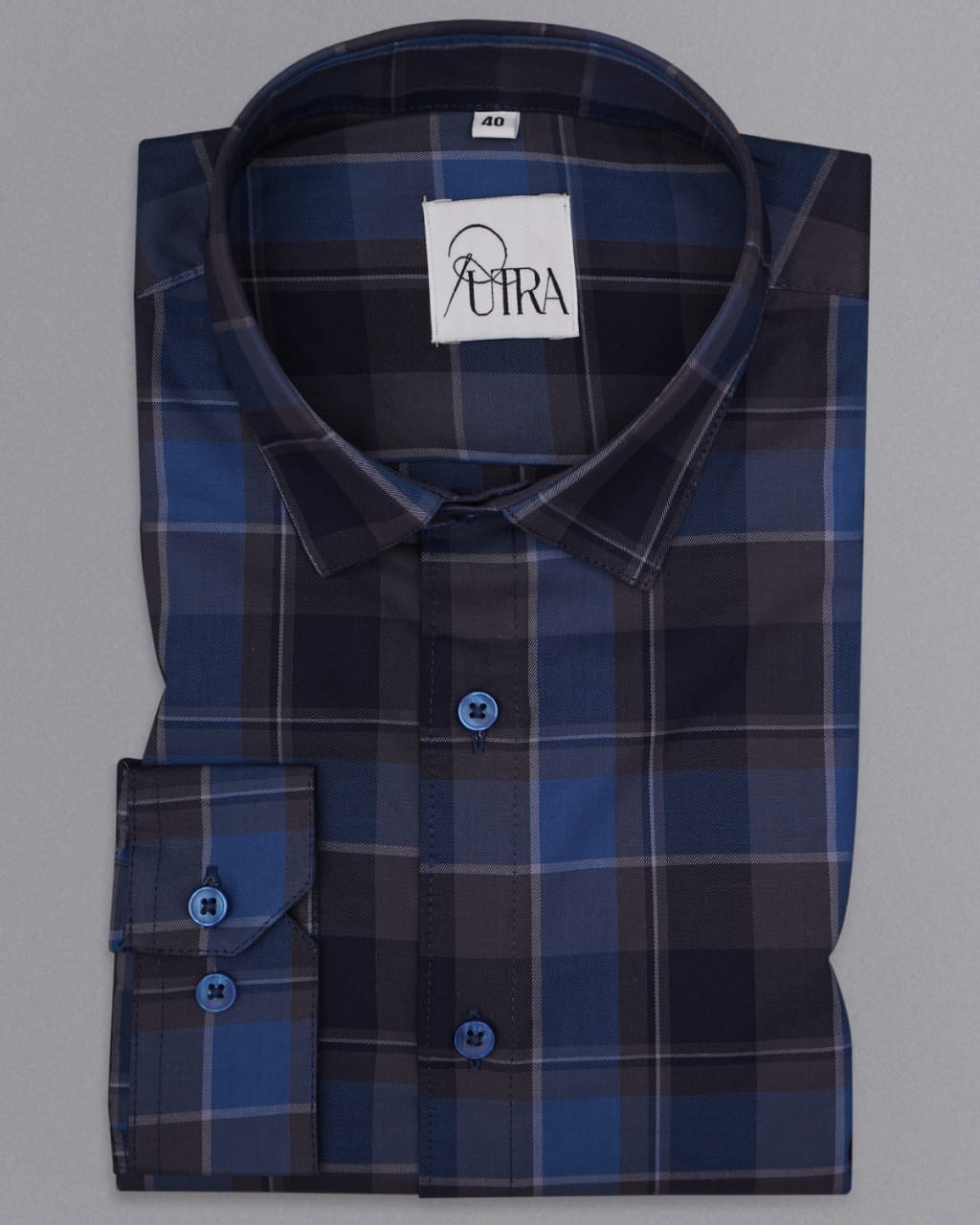 Navy Blue Shirt with Gray Micro Print