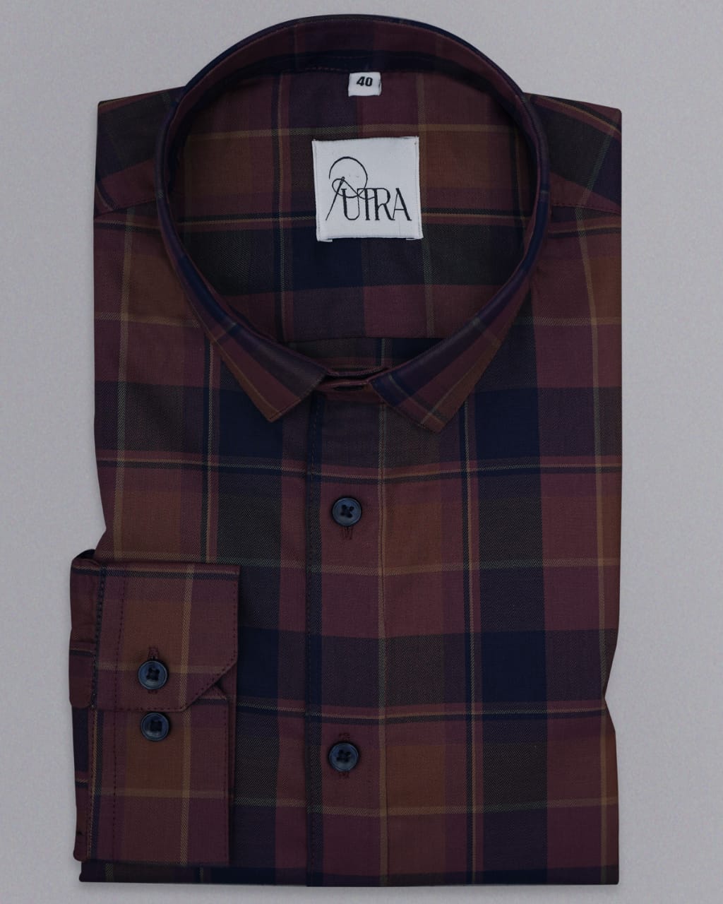 Brown Checkered Shirt with Navy Blue and Maroon