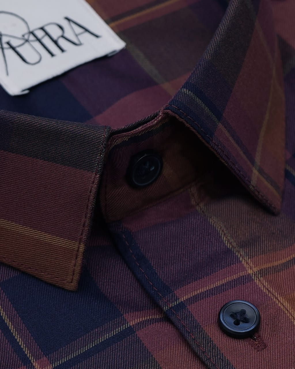 Brown Checkered Shirt with Navy Blue and Maroon