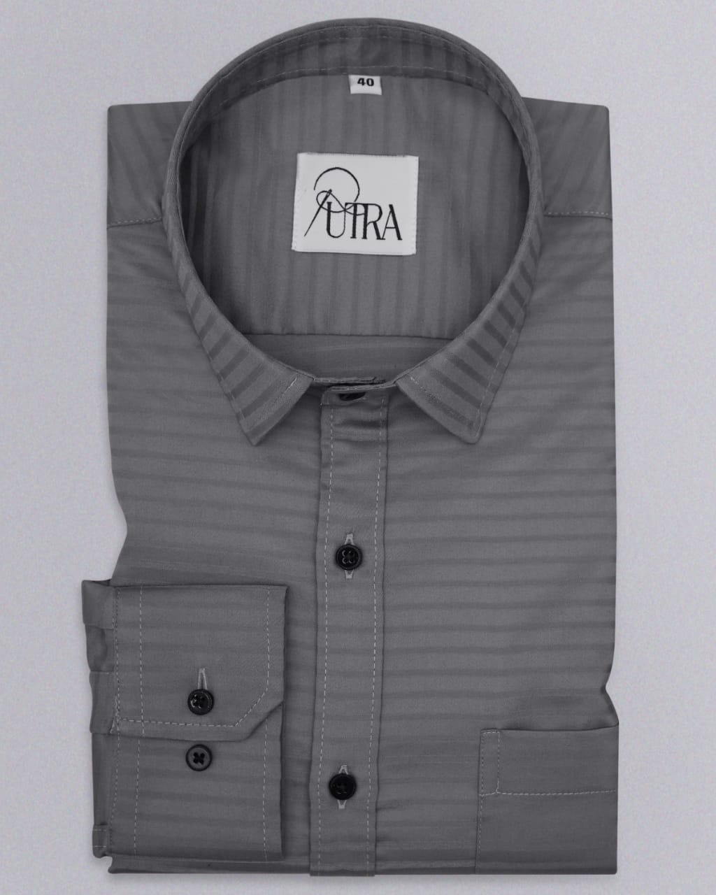 Men Charcoal Grey Lycra Striped Shirt