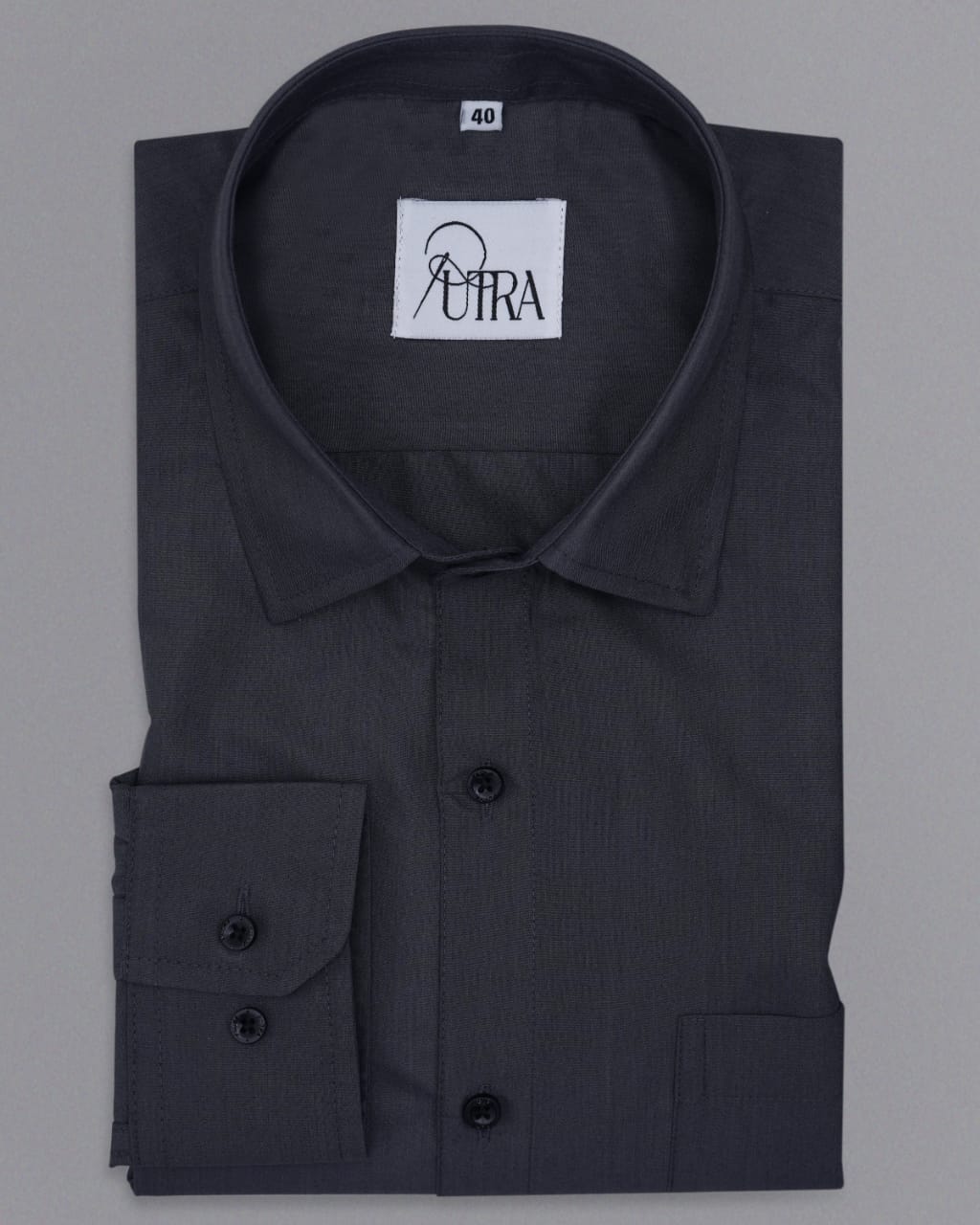 Men&#39;s Dark Grey Polyester Cotton Solid Shirt