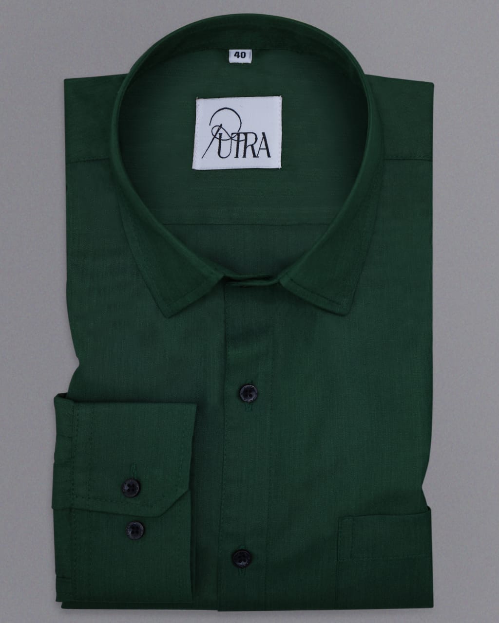 Men&#39;s Refreshing Dark Green Polyester Cotton solid Shirt