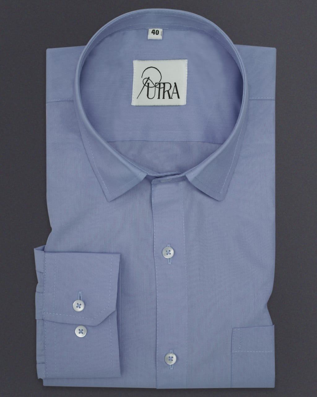 Men&#39;s Classic Blue Polyester Cotton Solid Shirt