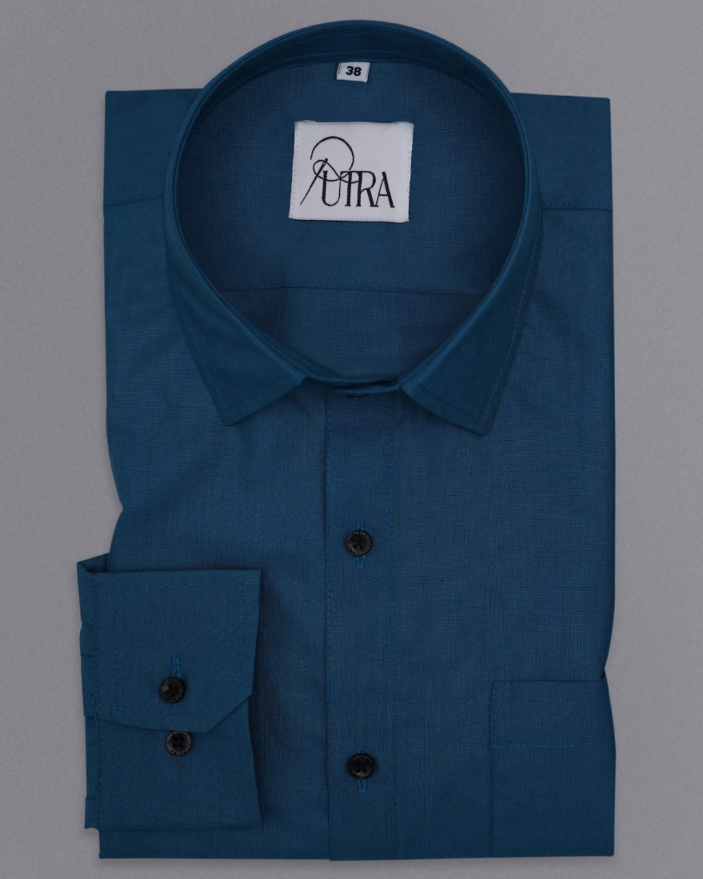 Men&#39;s Modern Ocean Blue Polyester Cotton Solid Shirt