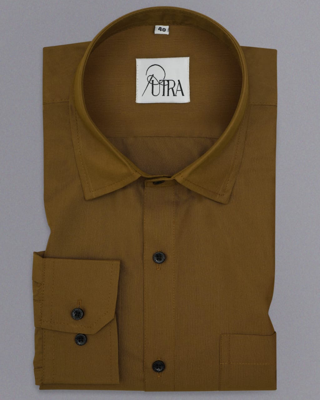 Men&#39;s Warm Ochre Polyester Cotton Solid Shirt