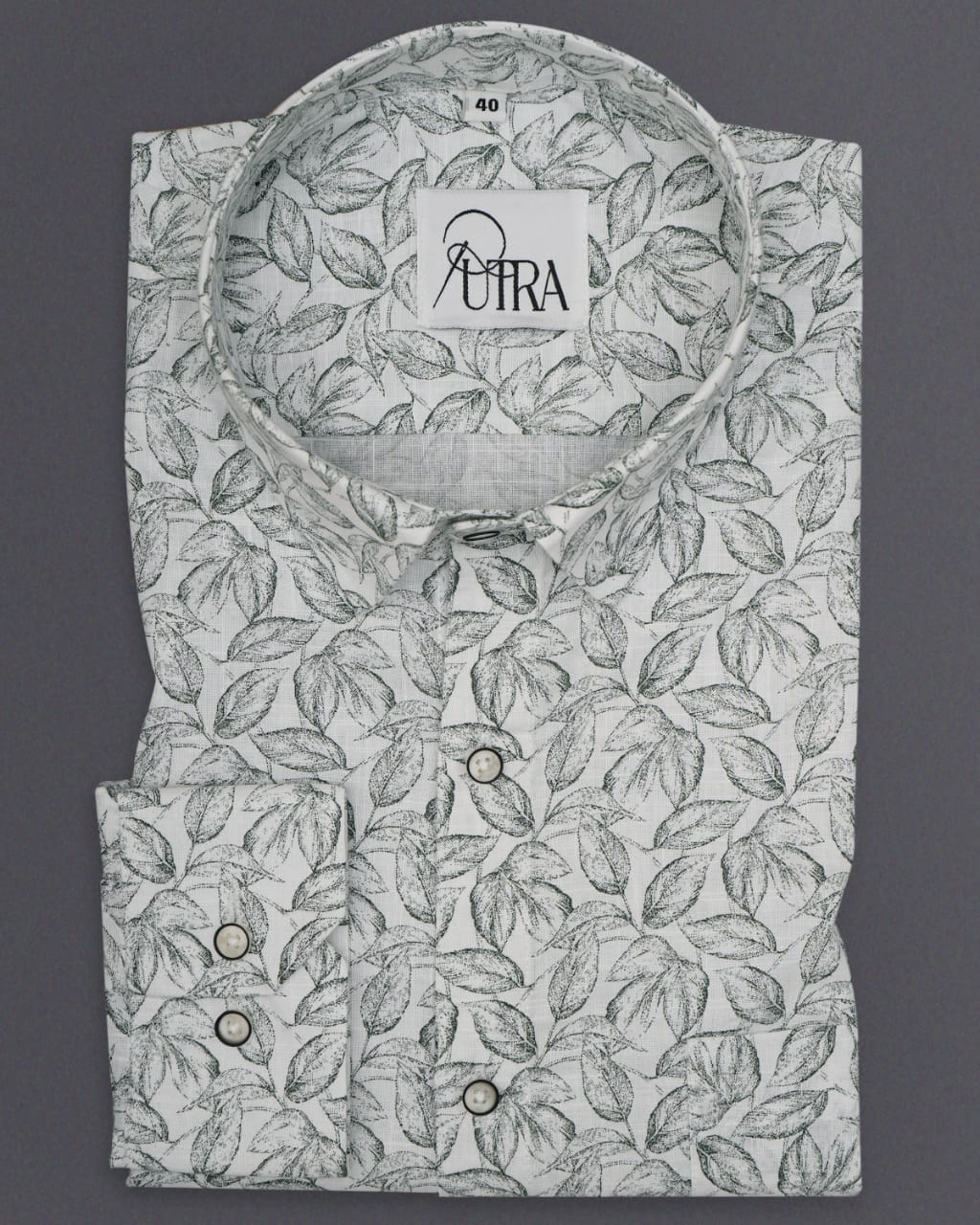 Elegant 100% Cotton Slub Shirt with Leaf Print Design