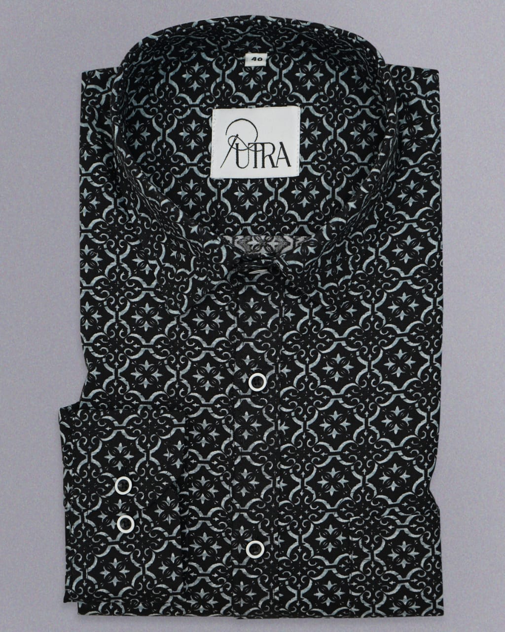 Black Printed 100% Cotton Shirt with Geometric Patterns