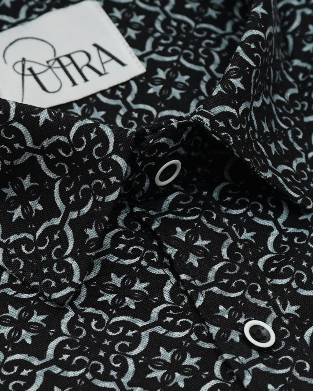 Black Printed 100% Cotton Shirt with Geometric Patterns