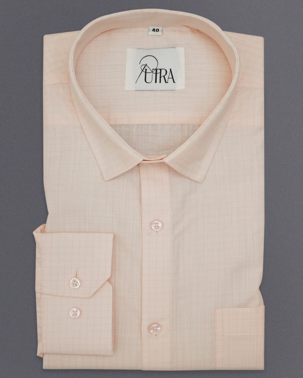 Elegant Peach Checkered 100% Cotton Shirt