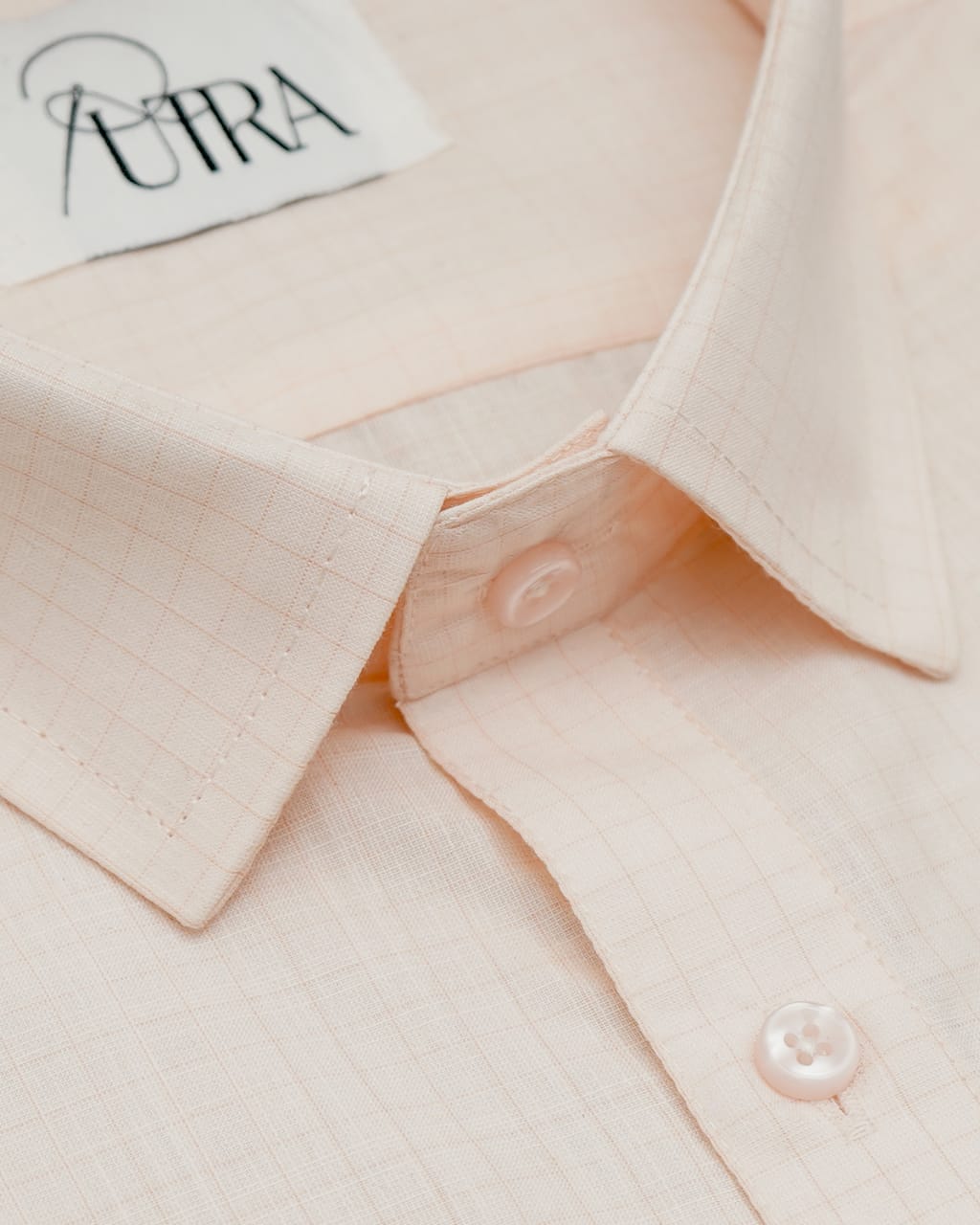 Elegant Peach Checkered 100% Cotton Shirt