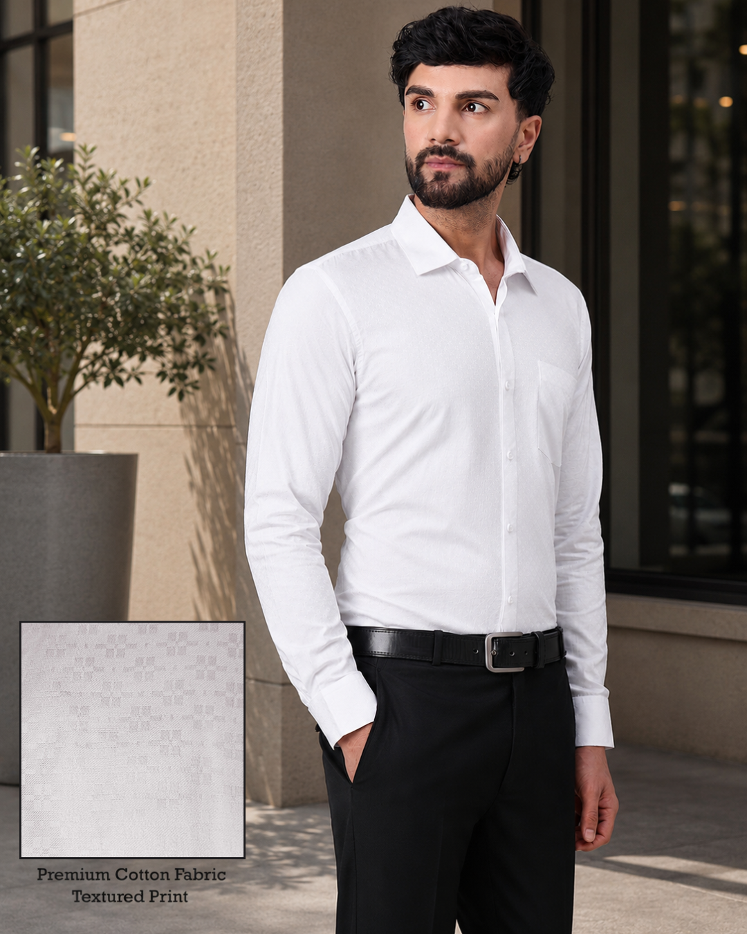 Pure White Satin Finish Shirt with Subtle Texture