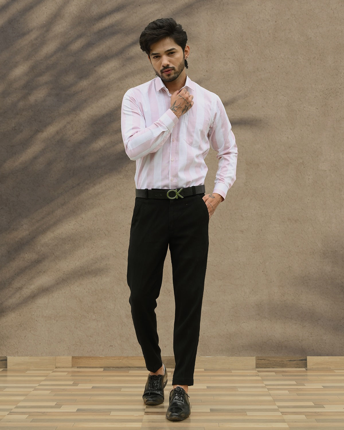Men Pink and white Slim Fit Party Wear Premium shirt