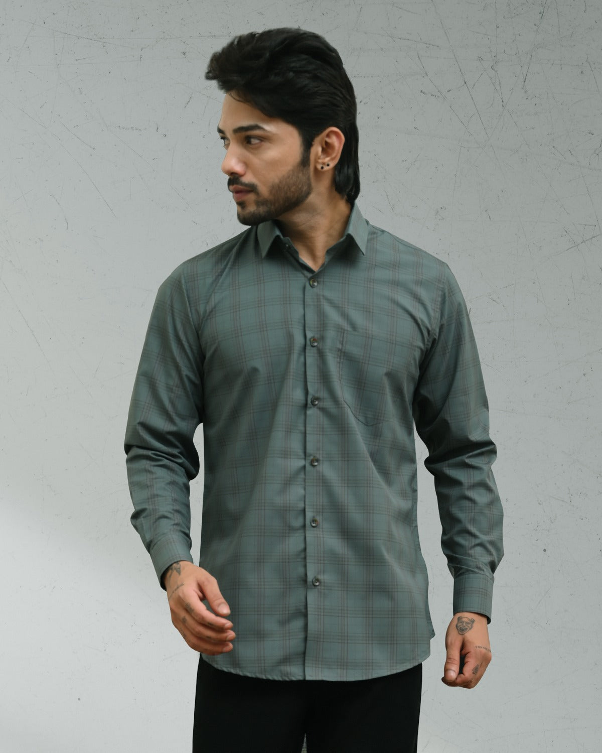 Men Green Slim Fit Casual Wear Checked Premium Shirt