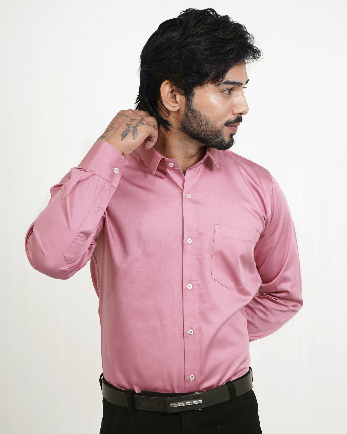 Men&#39;s Rose Pink Slim Fit Solid Shirt