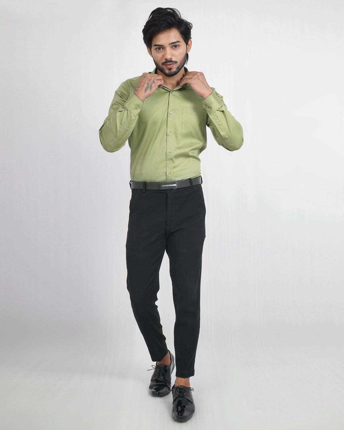 Men&#39;s Fresh Green Slim Fit Striped Shirt