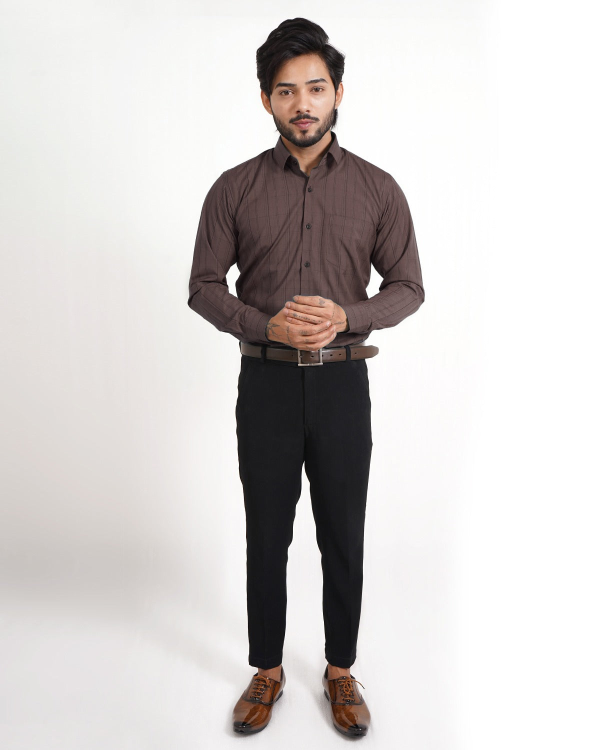 Men&#39;s Chocolate Brown Slim Fit Checked Shirt
