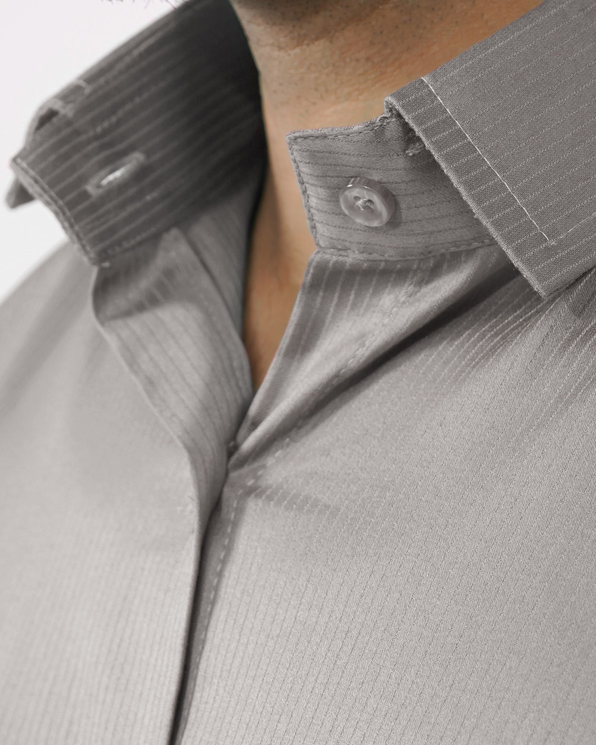 Men&#39;s Ash Grey Slim Fit Casual Striped Shirt