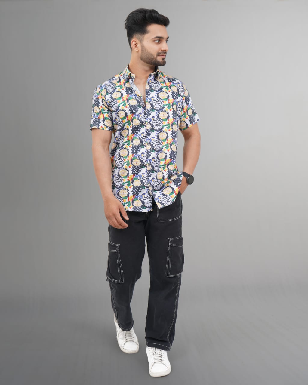 Men Multicoloured Slim Fit Digital Print 100% cotton Half Sleeves Shirt