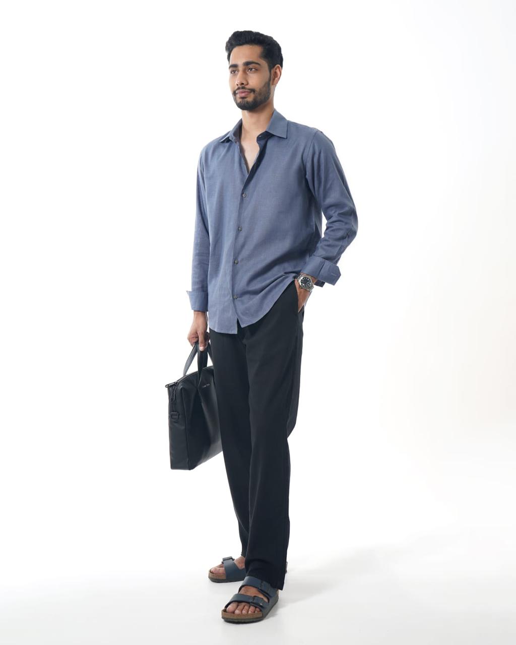 Slate Blue Lyocell-Linen Shirt