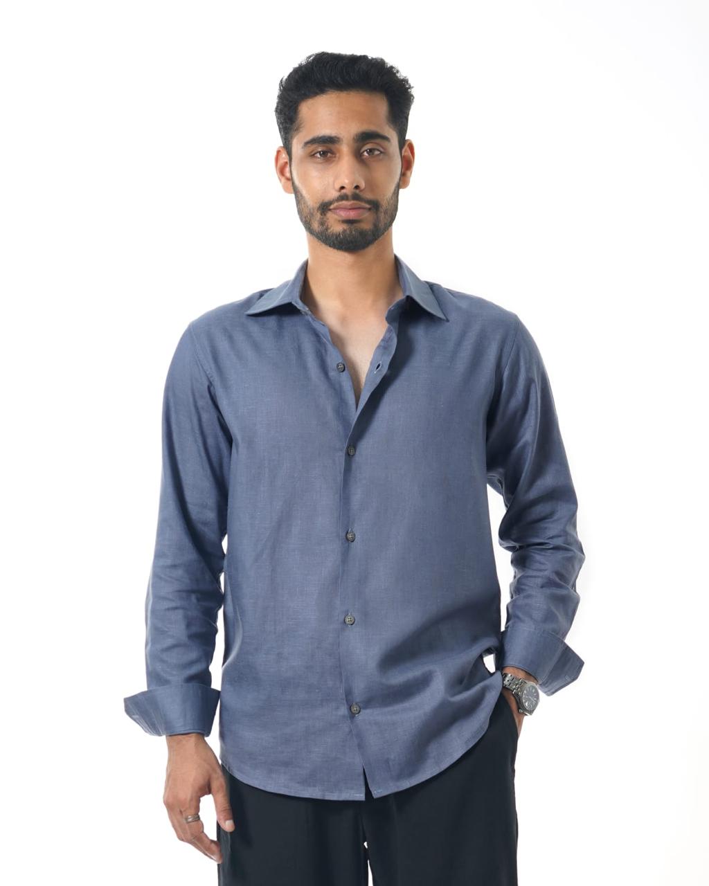 Slate Blue Lyocell-Linen Shirt