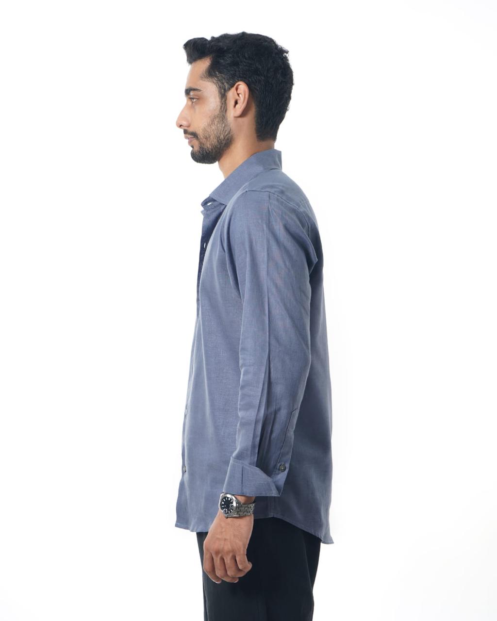 Slate Blue Lyocell-Linen Shirt