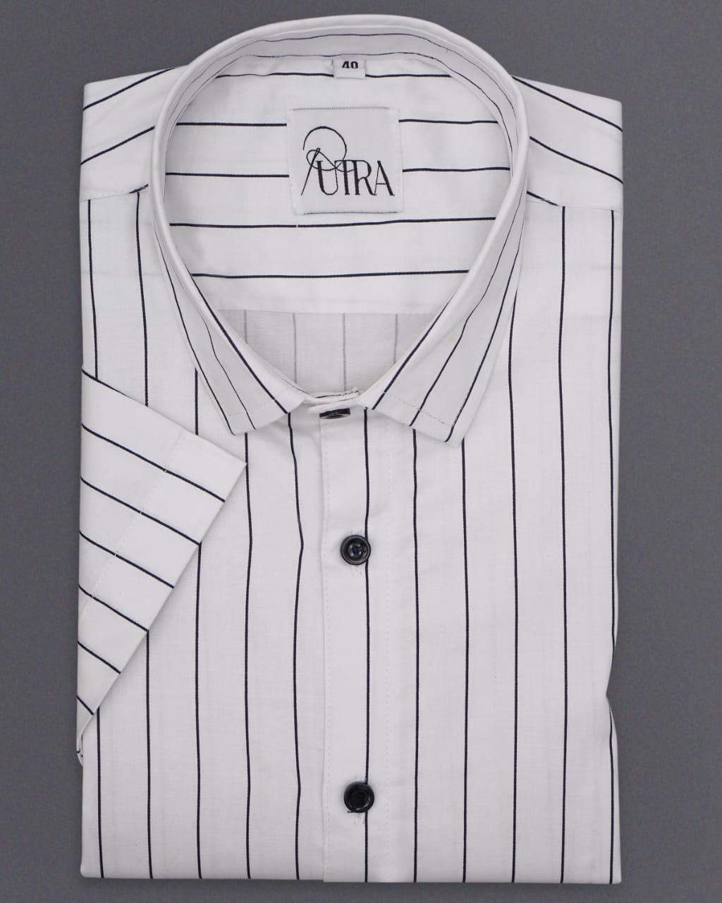 White Shirt Half-Sleeve with Black Stripes Shirt