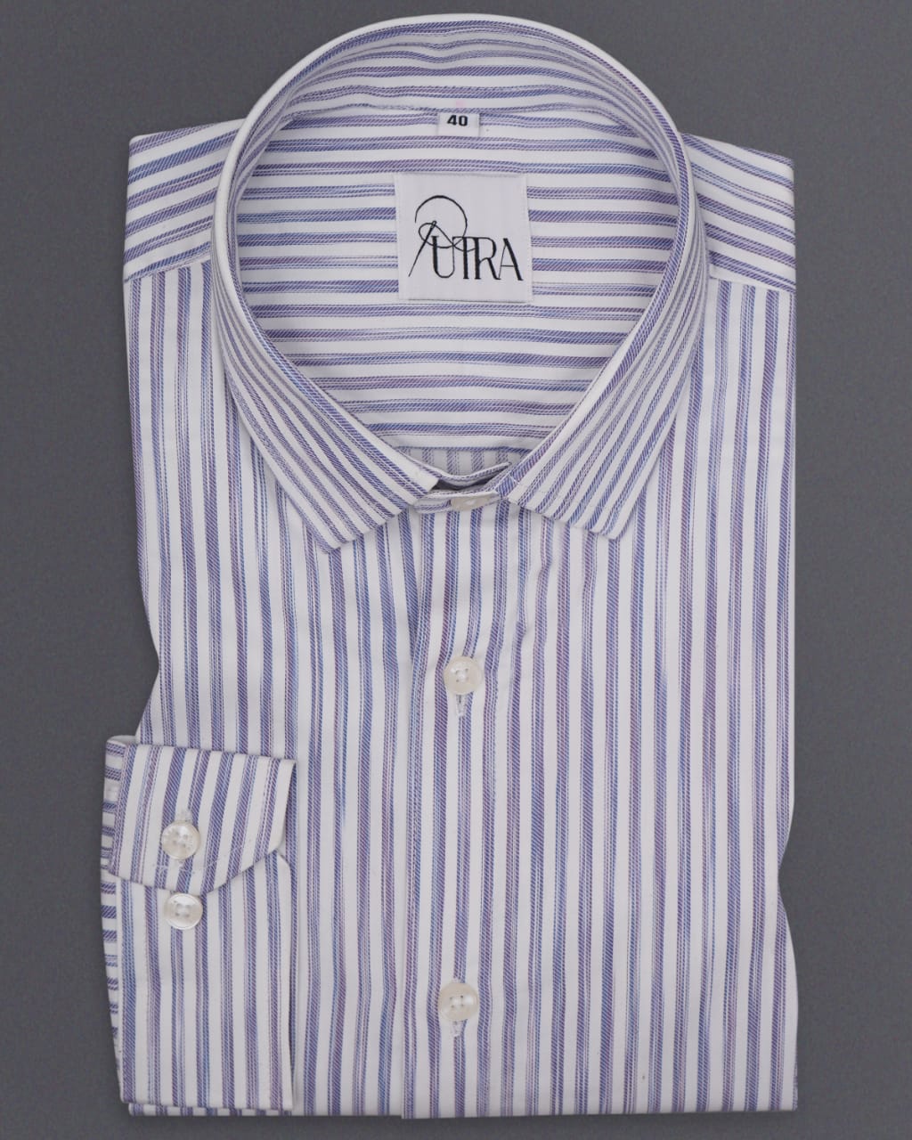 White Shirt with Purple Textured Stripes