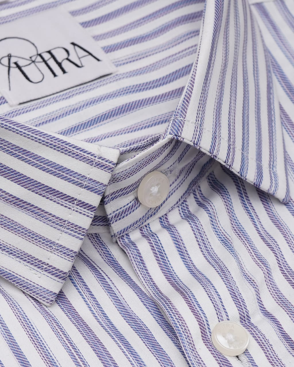 White Shirt with Purple Textured Stripes