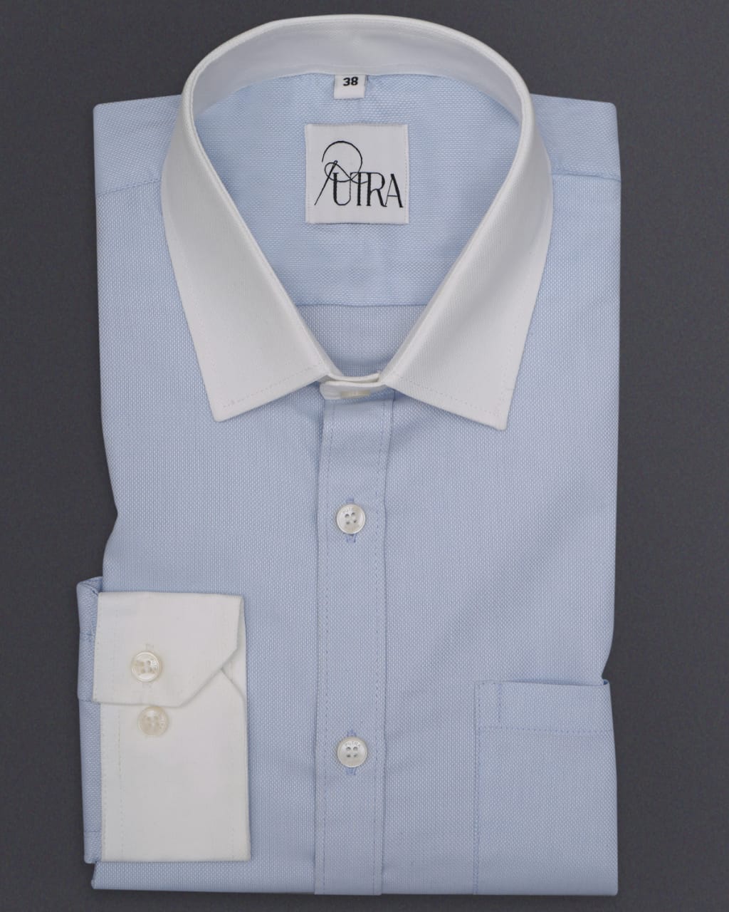 Blue Shirt with White Collar and Cuffs