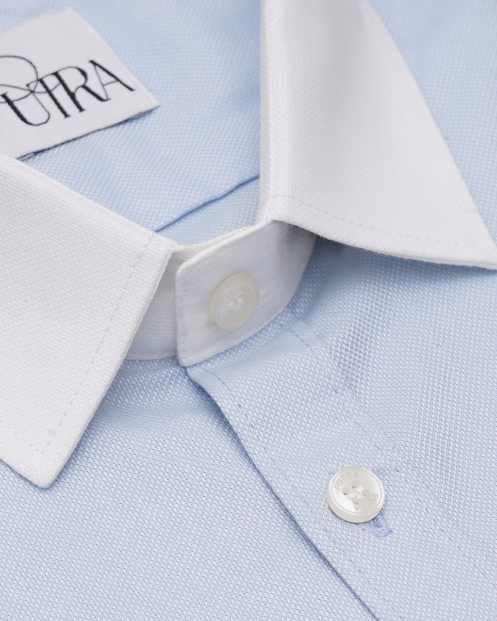 Blue Shirt with White Collar and Cuffs